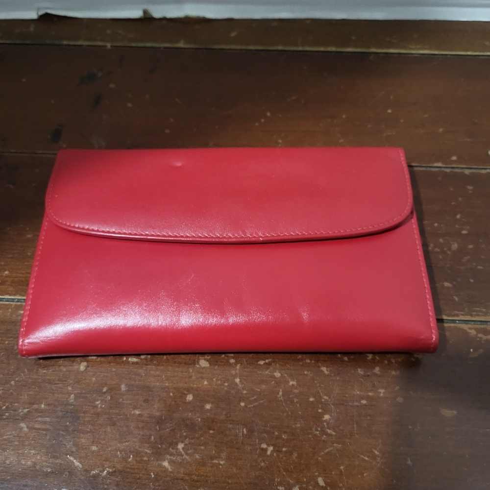 VTG New Fiocchi Wallet Red Fine Leather Made In Italy With Checkbook Holder